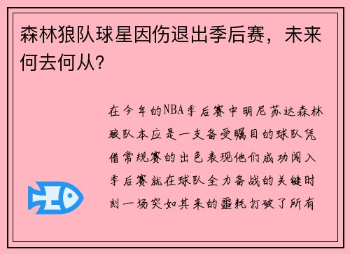 森林狼队球星因伤退出季后赛，未来何去何从？